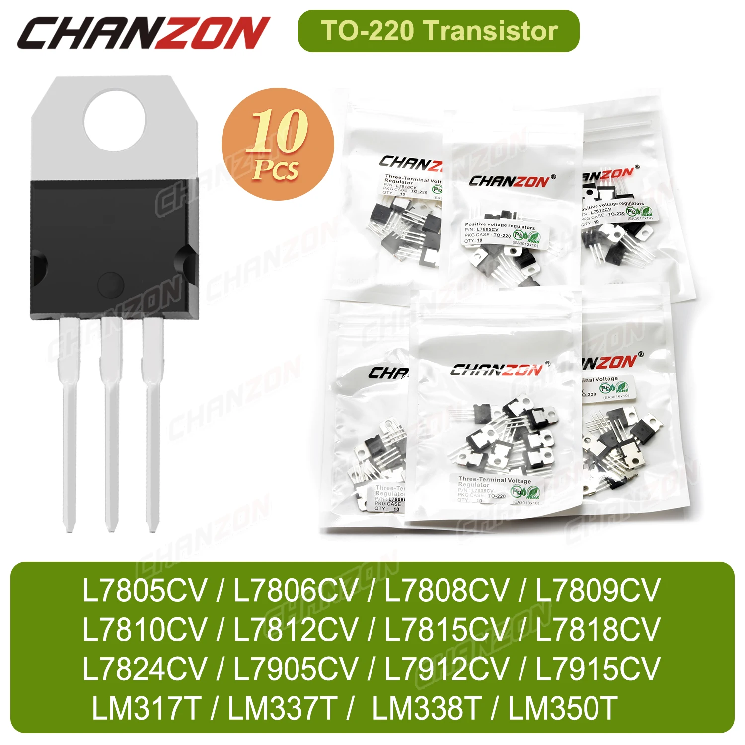 Lm317T Lm337T L7805Cv L7806Cv L7808Cv L7809Cv L7810Cv L7812Cv L7815Cv L7905Cv L7912Cv L7915Cv TO220 Voltage Regulator Transistor