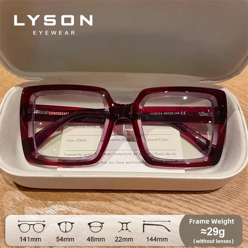 Imagen 2 del producto LYSON, gafas de lectura cuadradas con montura grande a la moda, gafas para miopía con bloqueo de luz azul para mujer, gafas progresivas personalizadas