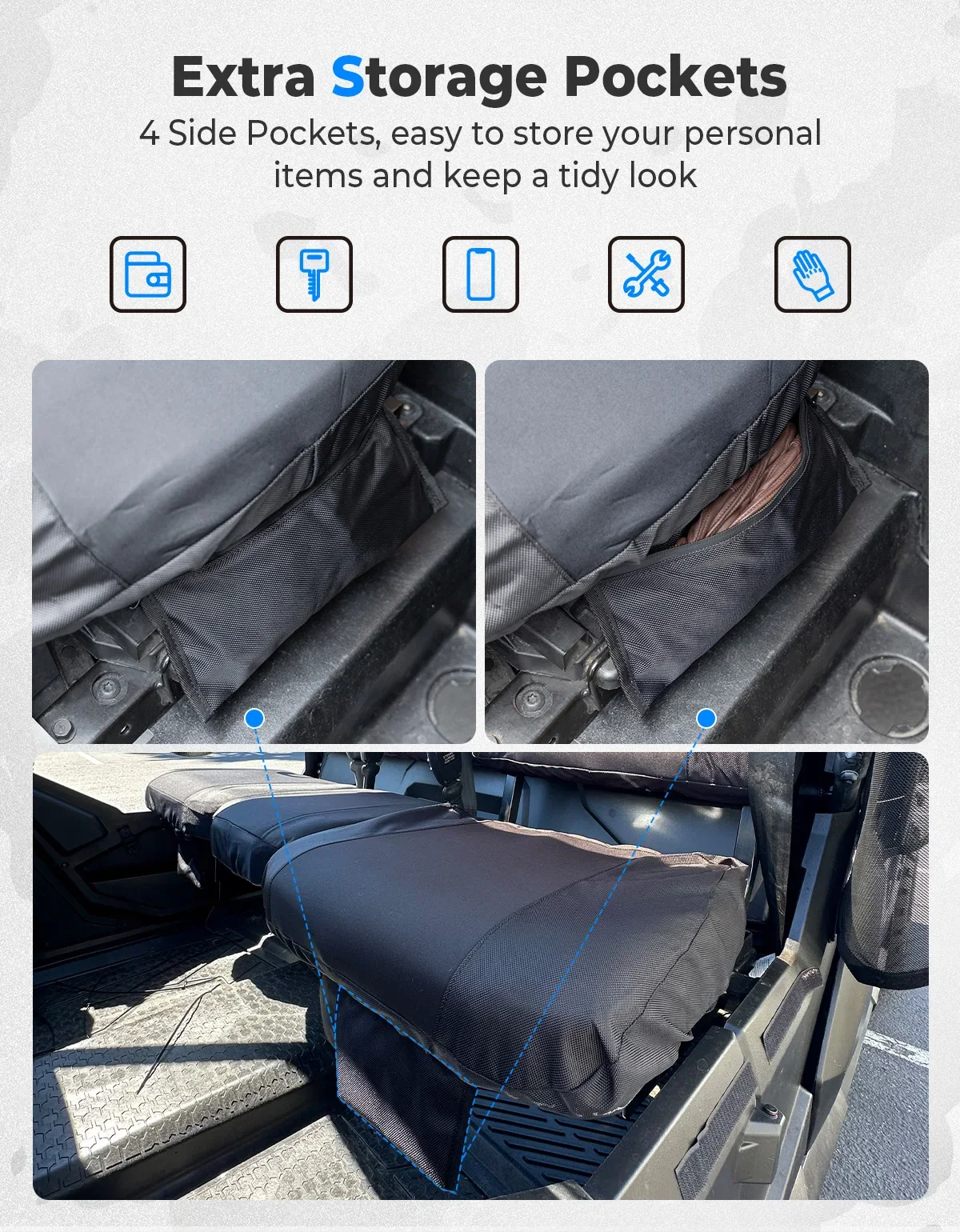 Water-resistant Seat Cover w/ Storage Pocket For Tracker 800SX Crew 2020-2024 Scratch UV Resistant Front Two Doors Split Bench