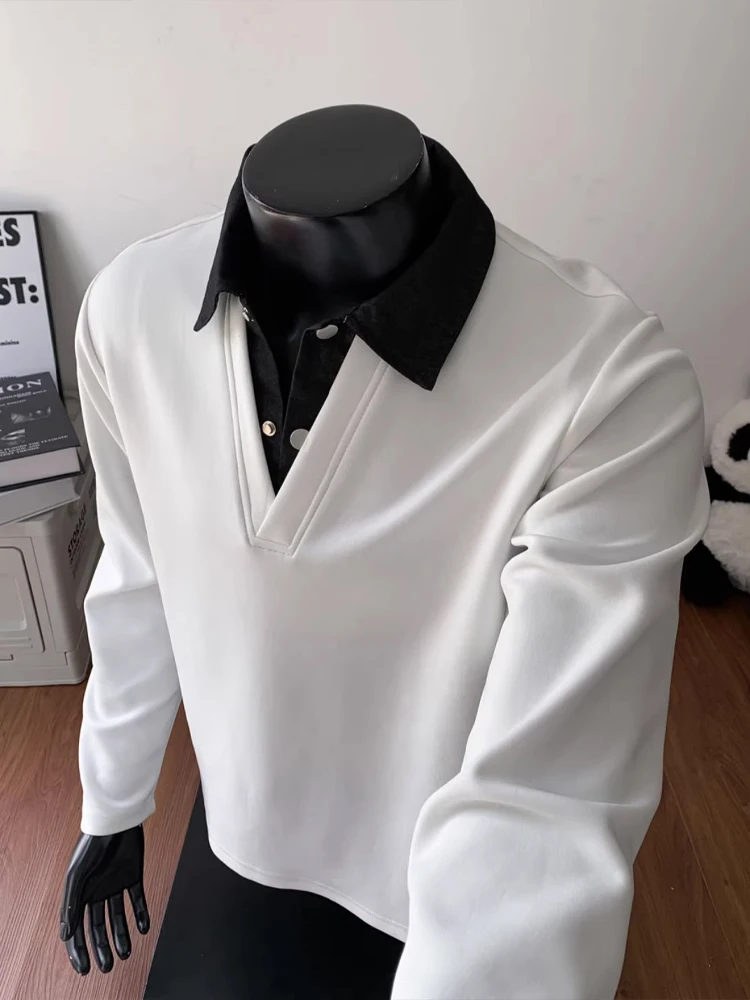 Bla American Sle Faux Two-Piece Sweatirt Men's Long Sve Collared T-irt Casual Autumn Trendy Brand Haome Versati...