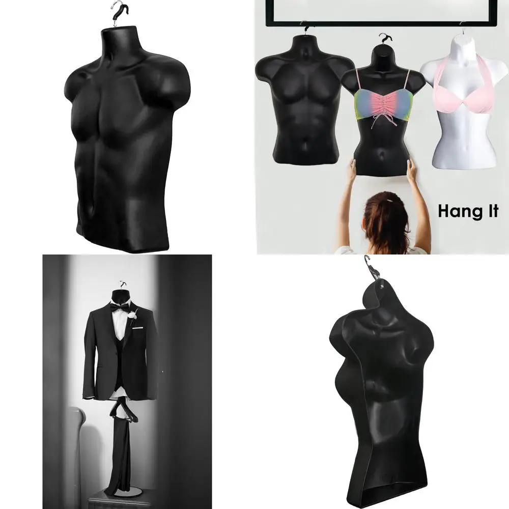 

Black Male and Female Mannequins Set, S-M Sizes, with Hanging Hooks and Clothing Clips for Display
