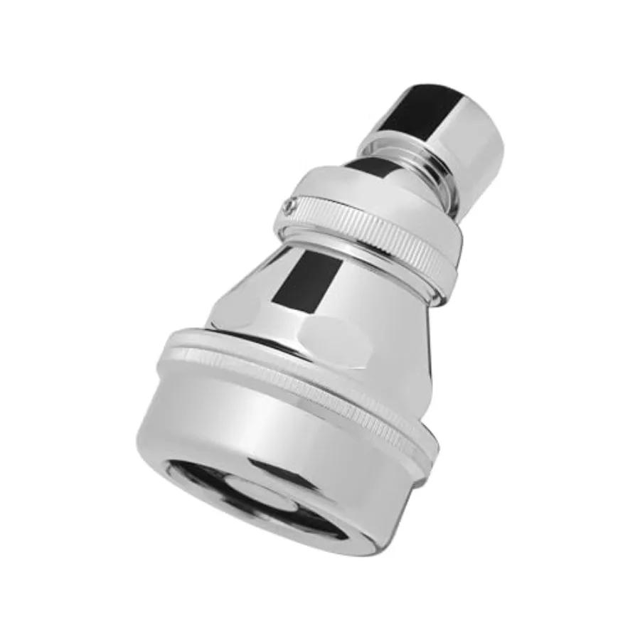

Standard showerhead for residential use, brass construction, polished chrome finish, cone-in-cone spray pattern with self-clean