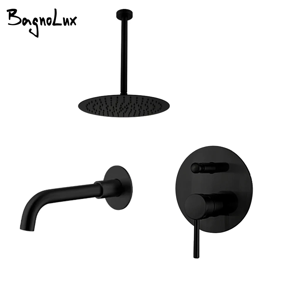 

Brushed Gold Ceiling Arm Shower Faucet Pop Up Diverter Rain Head Wall Mounted Valve 2 Function Bathroom Mixer Brass Rote Spout