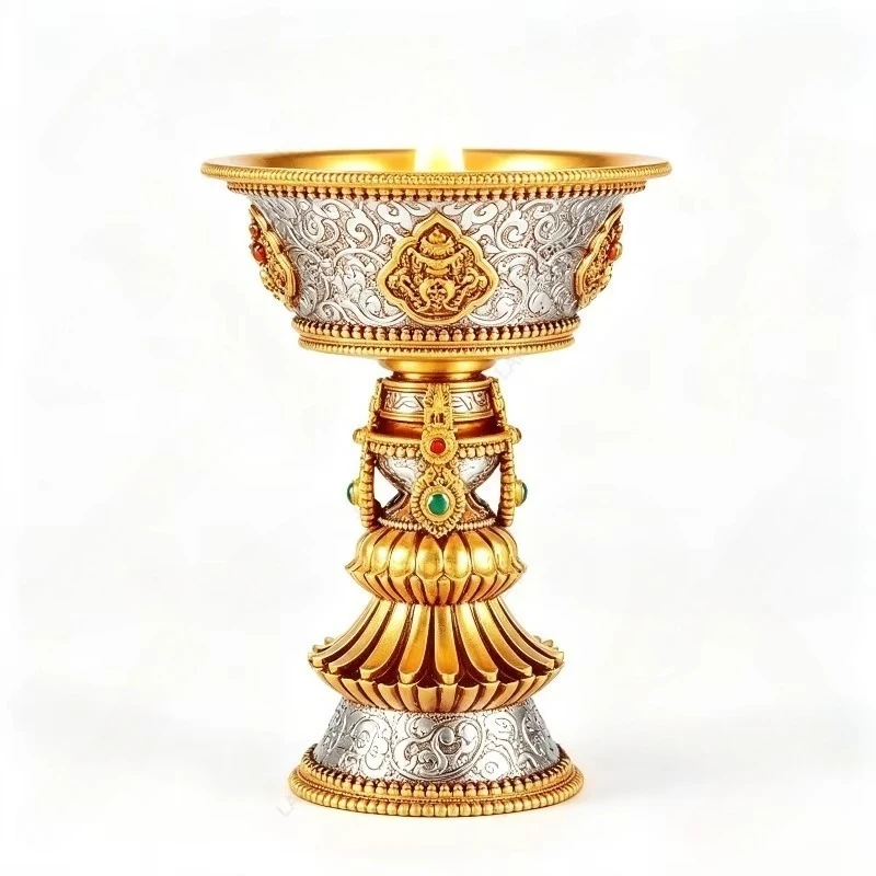 Rechargeable Warm White LED Resin Electric Candle, Tibetan Buddhist Altar Decoration Flameless Prayer Candlestick