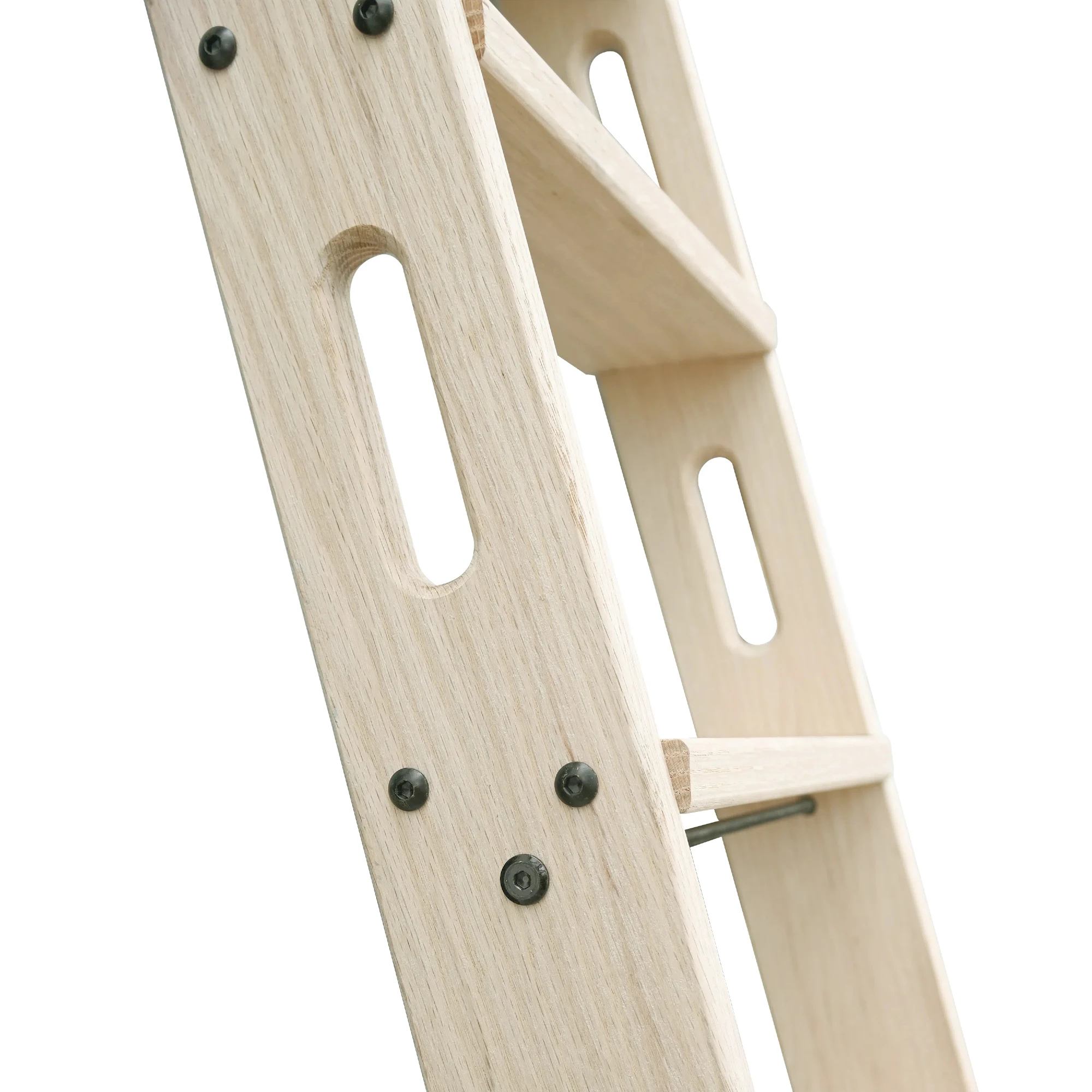 Natural Knotty Pine Wood Sliding Library Durable Step Ladder Rolling Ladder