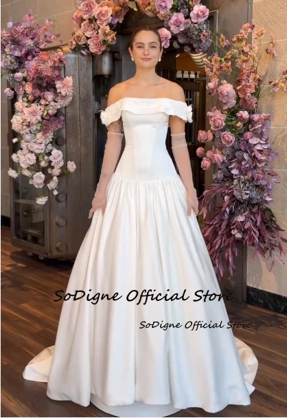 SoDigne A-line Simple Satin Wedding Dresses Off Shoulder Sleeveless Bridal Dress 2026 Bride Gown vestidos de novia Customized