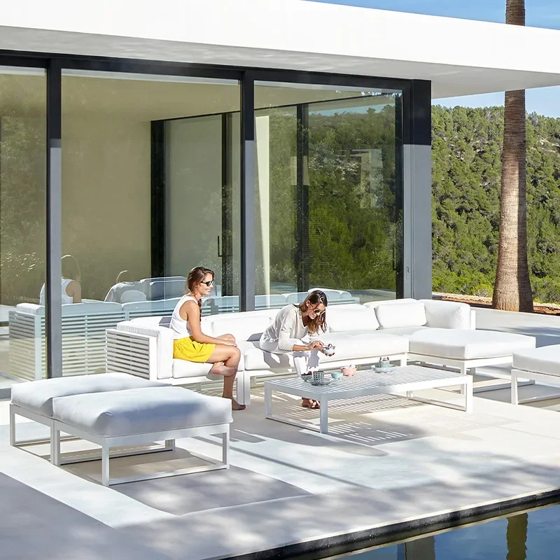 Outdoor sofa combination aluminum alloy outdoor open-air sun room hotel garden famous hotel rain and sun protection leisure sofa
