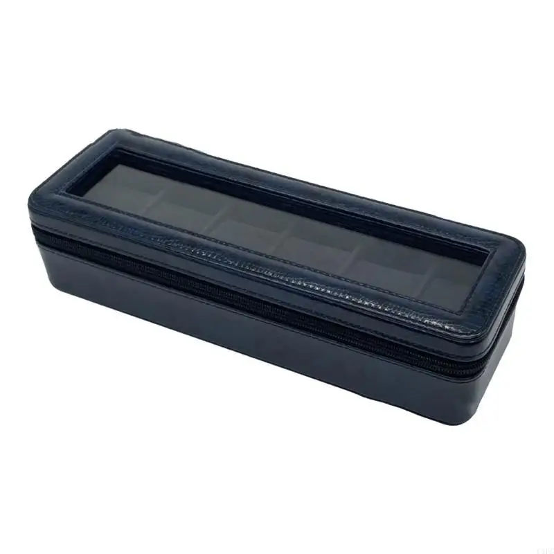 

Держатель для часов со стеклянной крышкой, кожаный чехол для часов, ящик для хранения для мужчин и женщин, чехол на молнии с 6