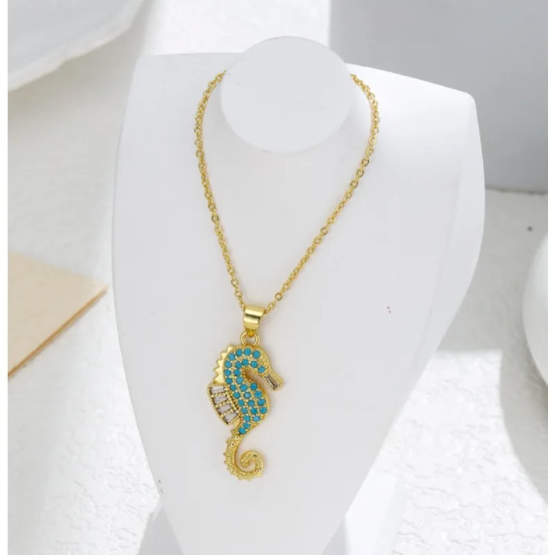 Unique Imitation Turquoise Seahorse Women's Pendant Necklace Marine Animal Necklace Bohemian Style Summer Beach Jewelry Gift