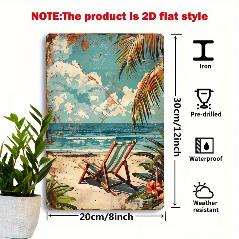 2D Flat, Beach Time Metal Sign 8x12 Inch Vintage Style Iron Home Decor Sign for Bedroom, Balcony and Summer Holiday Atmosphere D