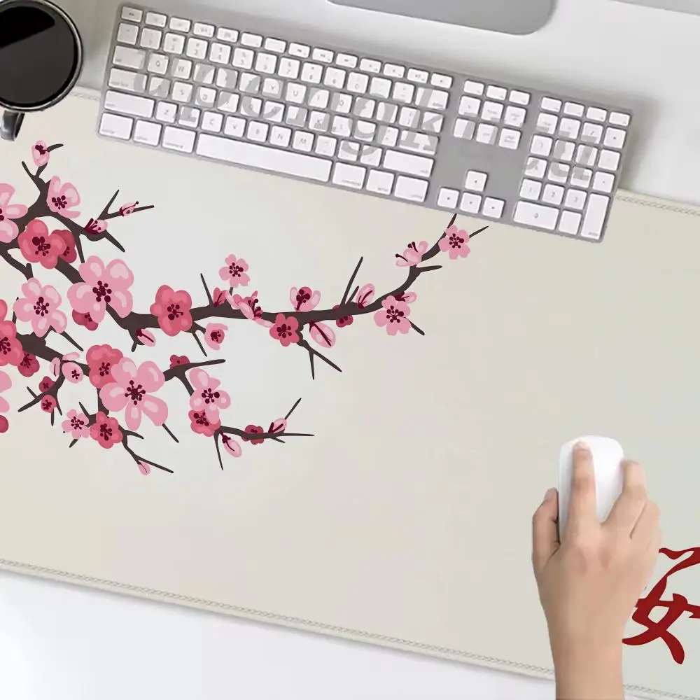 

Розовый большой коврик для мыши с вишневым цветком, настольный коврик, игровые коврики, резиновая противоскользящая основа, прочные аксессуары для ПК, клавиатура, расширенные коврики для мыши