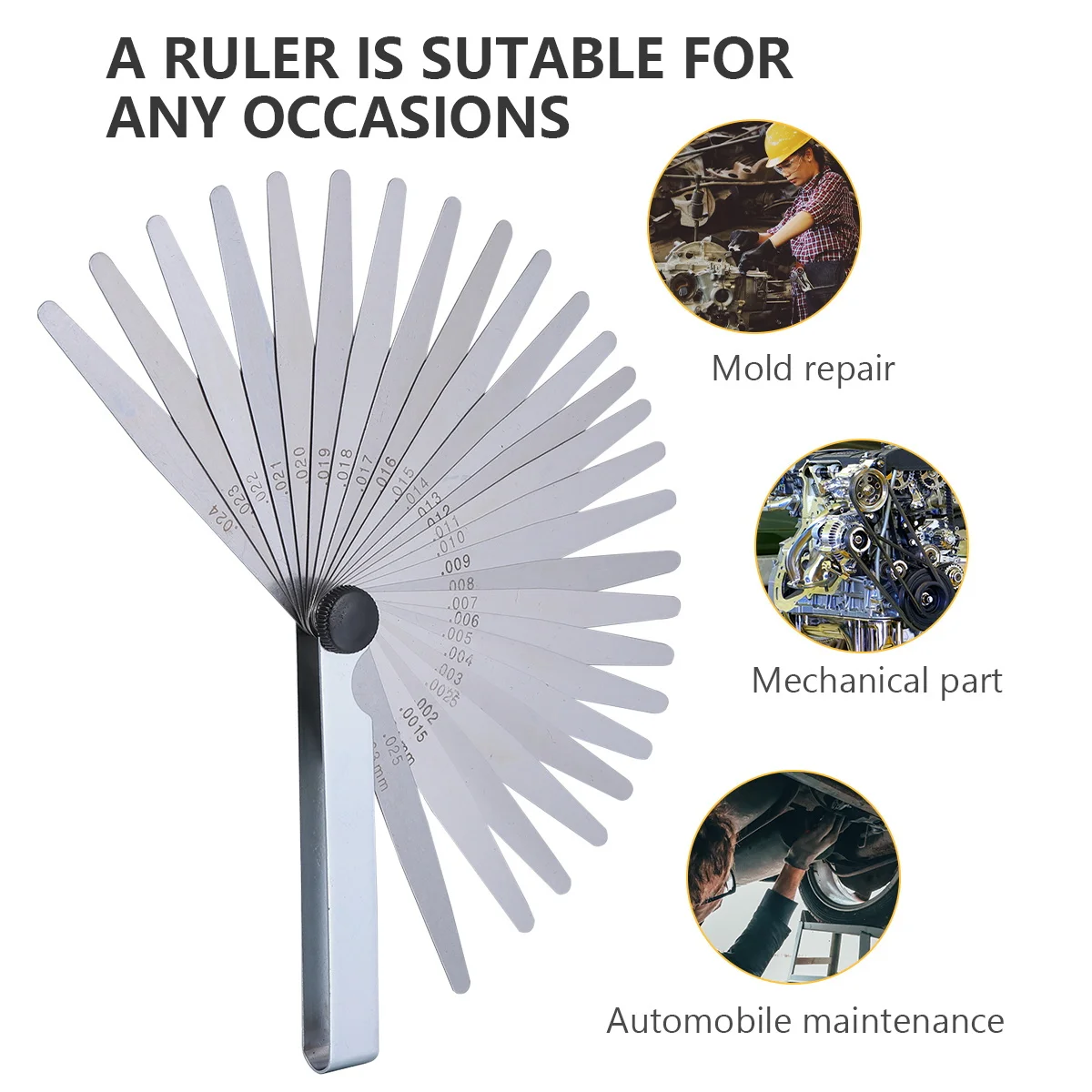 1 set di spessimetri in acciaio inossidabile per la misurazione dello spessore per il rilevamento degli spazi, scala durevole per uso meccanico e automobilistico