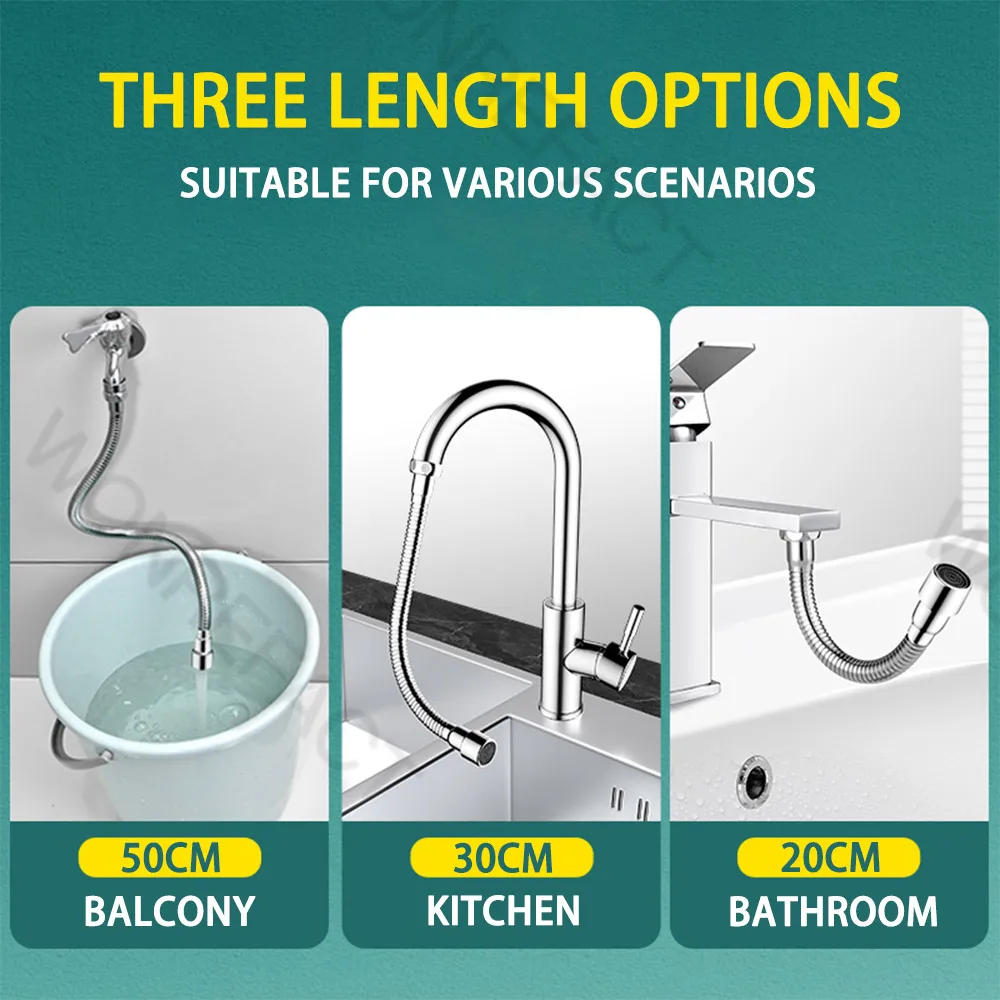 Stainless Steel Faucet Extension Tube Universal 720° Rotatable and Free Bending Faucet Extender Kitchen Pressurized Flexible Ext