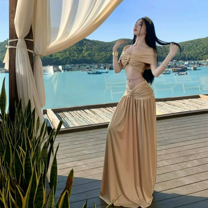 

Fashion Sexy Hot Girl Strapless Half-length Dress Set of Three Pieces Thai-style Island Resort-style Dress for Women 2026 Summer