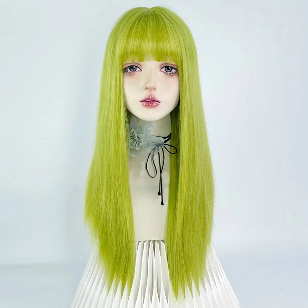 الاصطناعية طويلة مستقيم الباروكات الخضراء مقاومة للحرارة رقيق المرأة لوليتا شعر مستعار تأثيري مع الانفجارات للحزب اليومي #3
