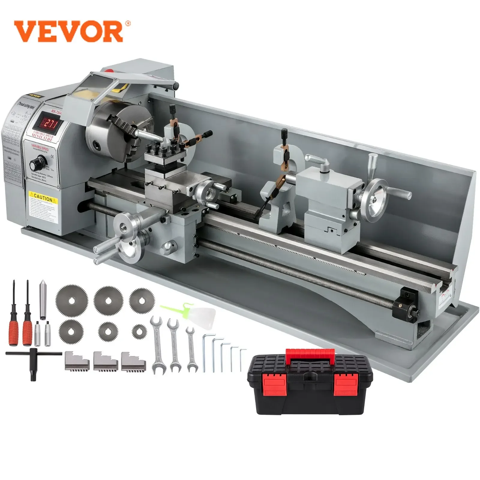 

VEVOR Metal Lathe Machine 1100W 220 x 750MM Variable Speed LED Brushless Motor Lathe For Making Metric Threads and Inch Threads