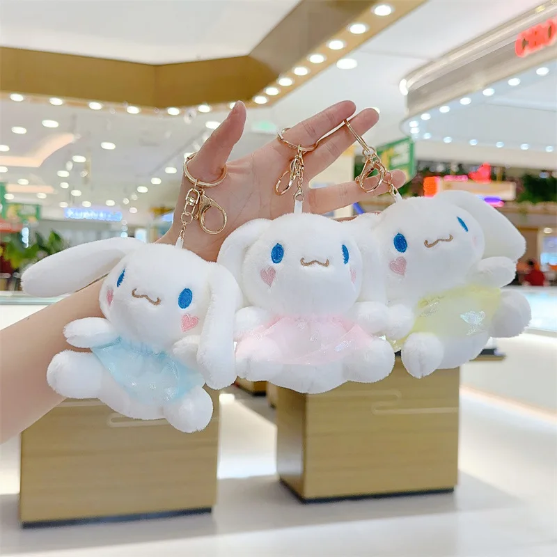 New 11cm Sanrio Hello Kitty Plush Doll Keychain Kawaii Pendant Cartoon Cinnamon Plush Doll Backpack Pendant Toy Girl for Gifts