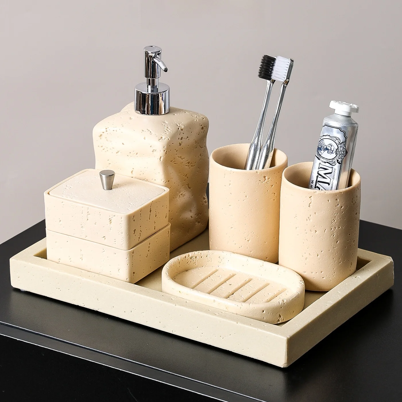 Scandinavian Minimalist Style Resin Sink Cup Set Toothbrush Cup Mouth Rinse Bathroom Utensils High Aesthetic Value Tray