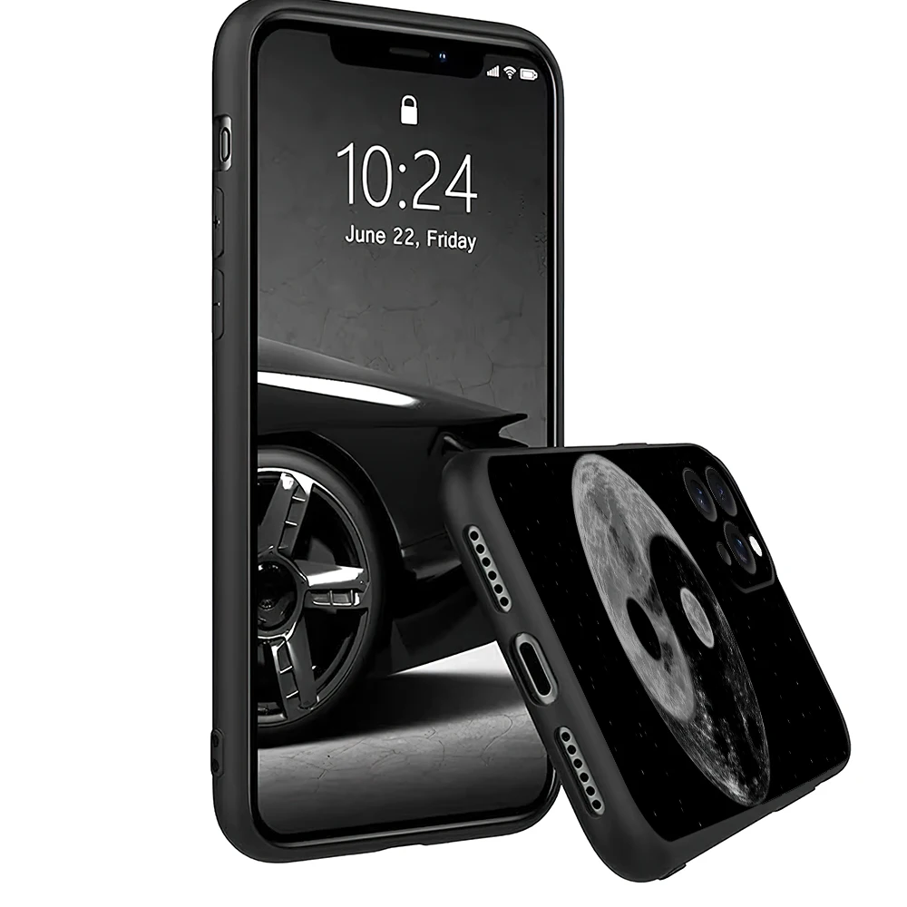 Tai Chi Moon Art Yin Yang Tree Cool Fashion Phone Case for iPhone 12 11 14 15 13 16 Max Plus Pro Black Soft Silicone Cover