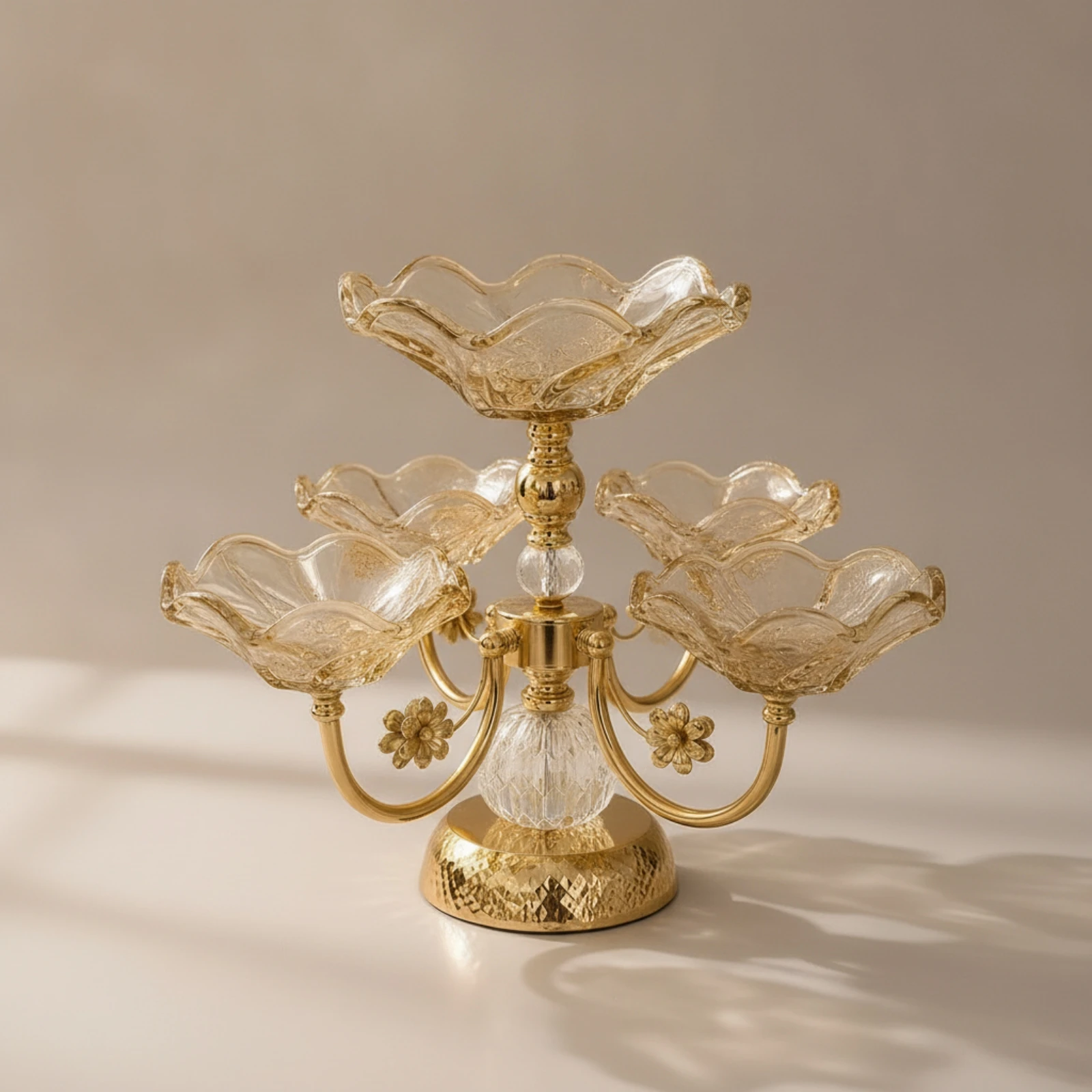 Tiered Serving Stand Decorative Fruit Bowl with Metal Stand Dish Scalloped for Hosts, Dining Table, Living Room