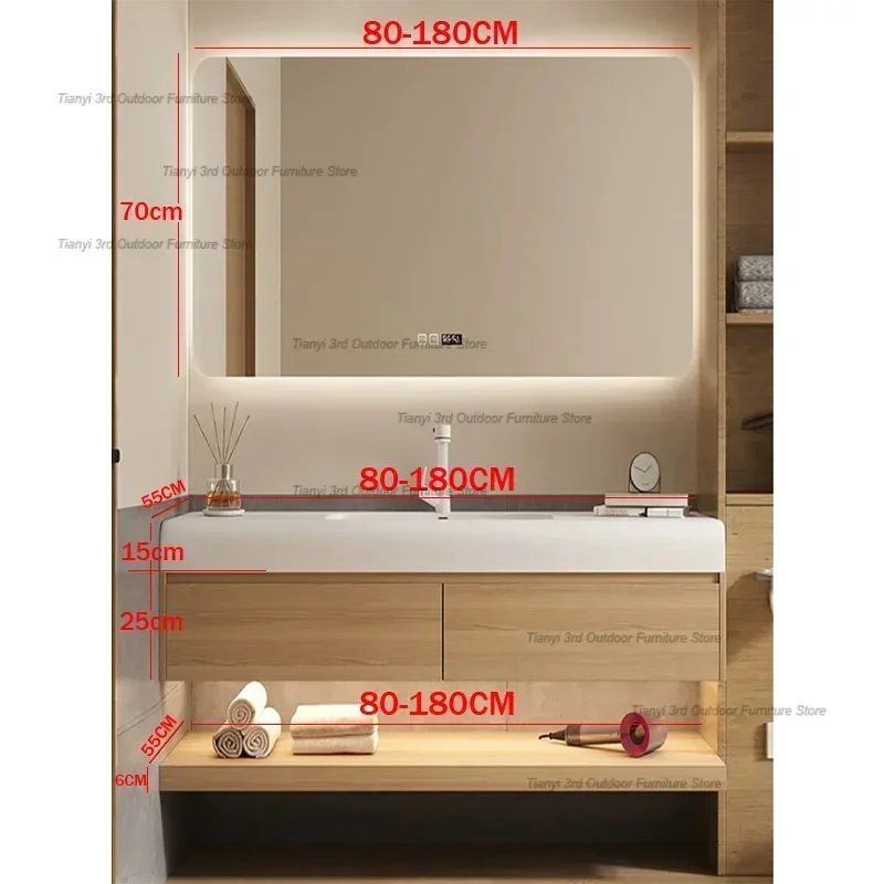 Vintage Log Smart Mirror Cabinet Vanity with Sink Large Capacity Storage Bathroom Cabinet Simple Furniture Тумба С Ящиками FYBC