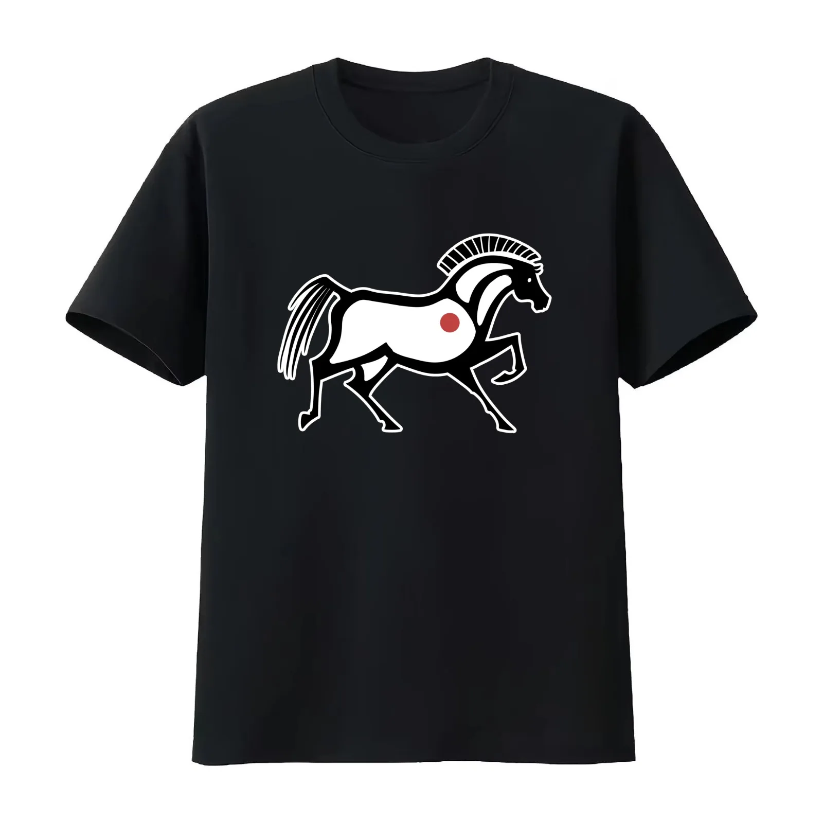 Horse Glyph - White Background T-Shirt Summer Casual Cotton Tee Oversized Streetwear Tops Vintage Graphic Print 100% Cotton