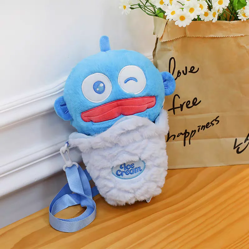 Ungefähr 25 cm Sanrio Hangyadon Blue Sweet Tube Bouquet Verstellbarer Riemen Weicher Plüschrucksack Shopping Geldbörse Paar Weihnachtsgeschenk