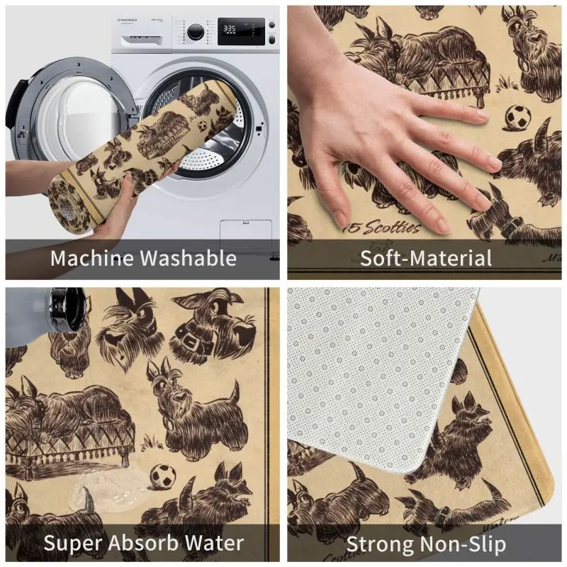 Vintage Scottie Dog Front Door Floor Entrance Mat Scottish Terrier Kitchen Bath Doormat Living Room Carpet Rug Toilet Footpad