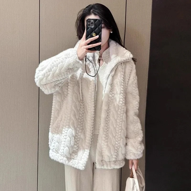 Rabbit Hair imitation fur Coat For women Young 2026 Winter Korean version Loose Stand collar Thicken Coat Female Short Warm Tops