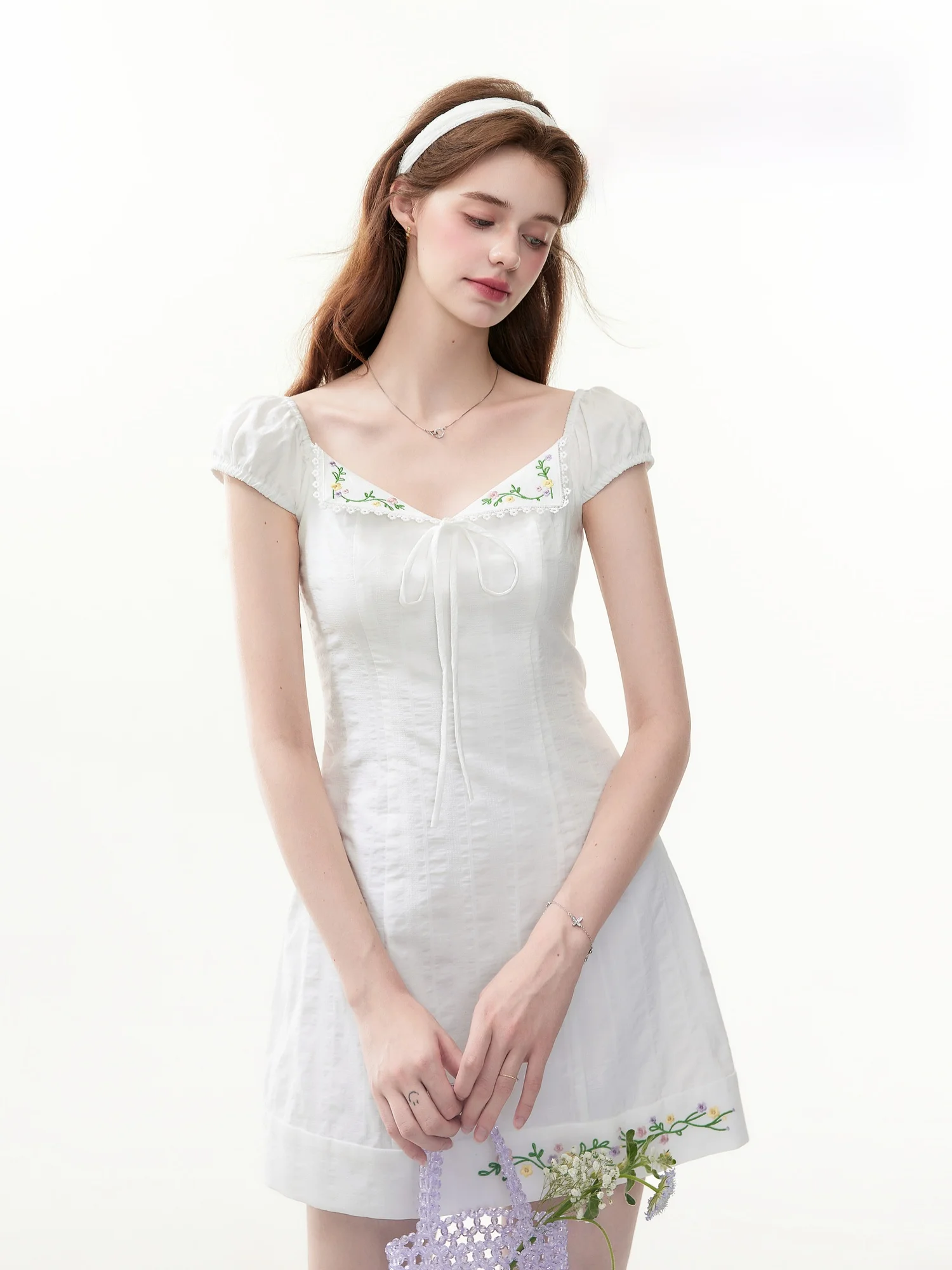 

Cindral White A-Line Dr Women's Design Slimming Commute Cotton 00% Summer New Sle ort Sve Flip Collar Dr