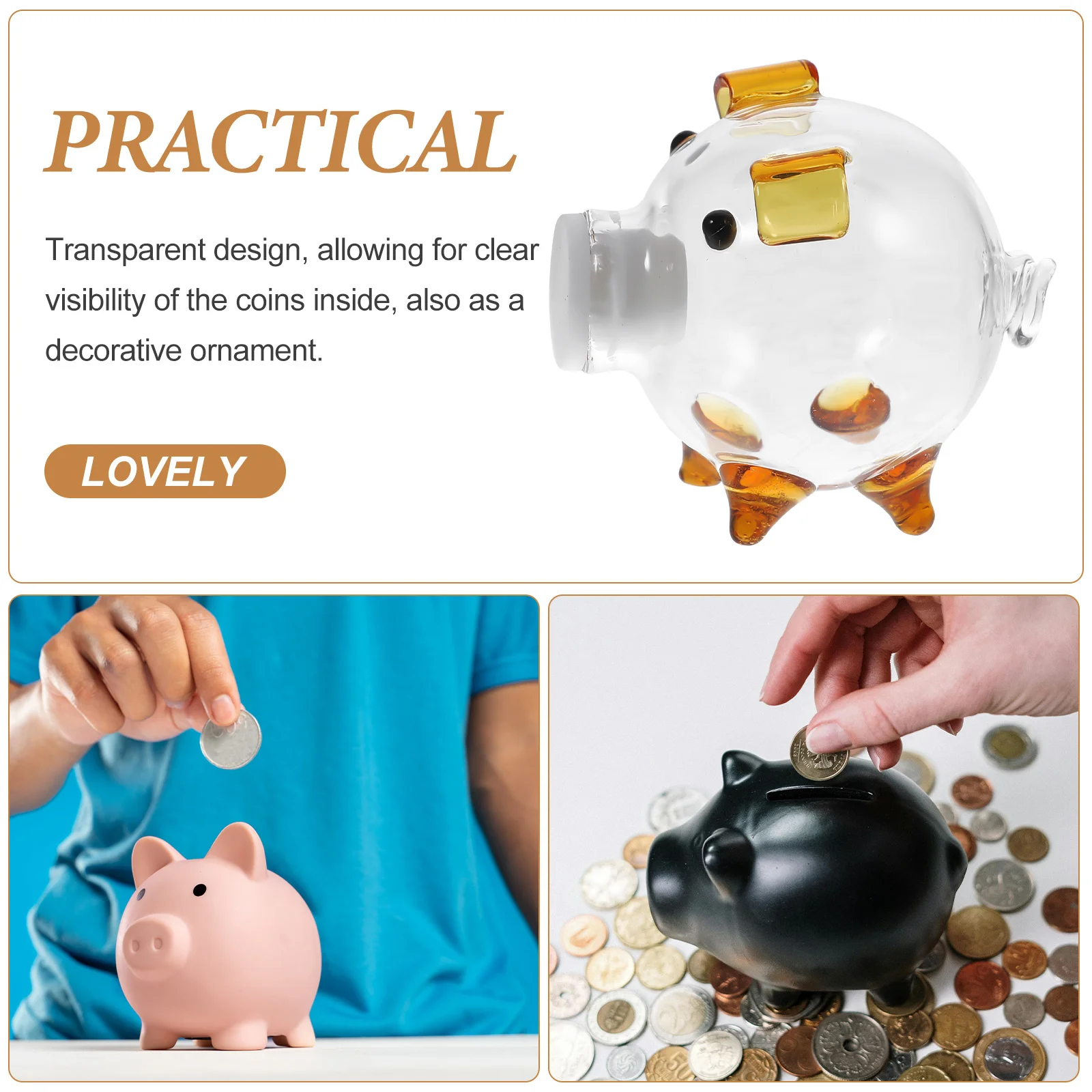 

Clear Glass Piggy Bank Creative Pig Shape Coin Box Kids Saving Jar Teaching Saving Habits Decorative Clear Piggy Bank