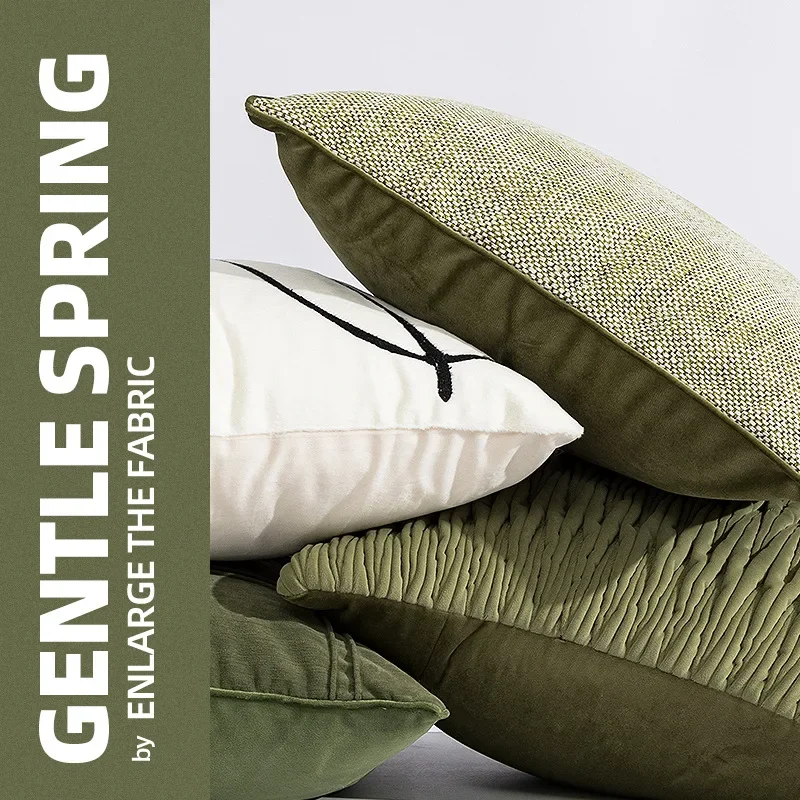 45x45CM French Wrinkled Throw Pillow Cover Nordic Green Stamping Waist Cushion Cover Decor Home Decorative Pillowcase