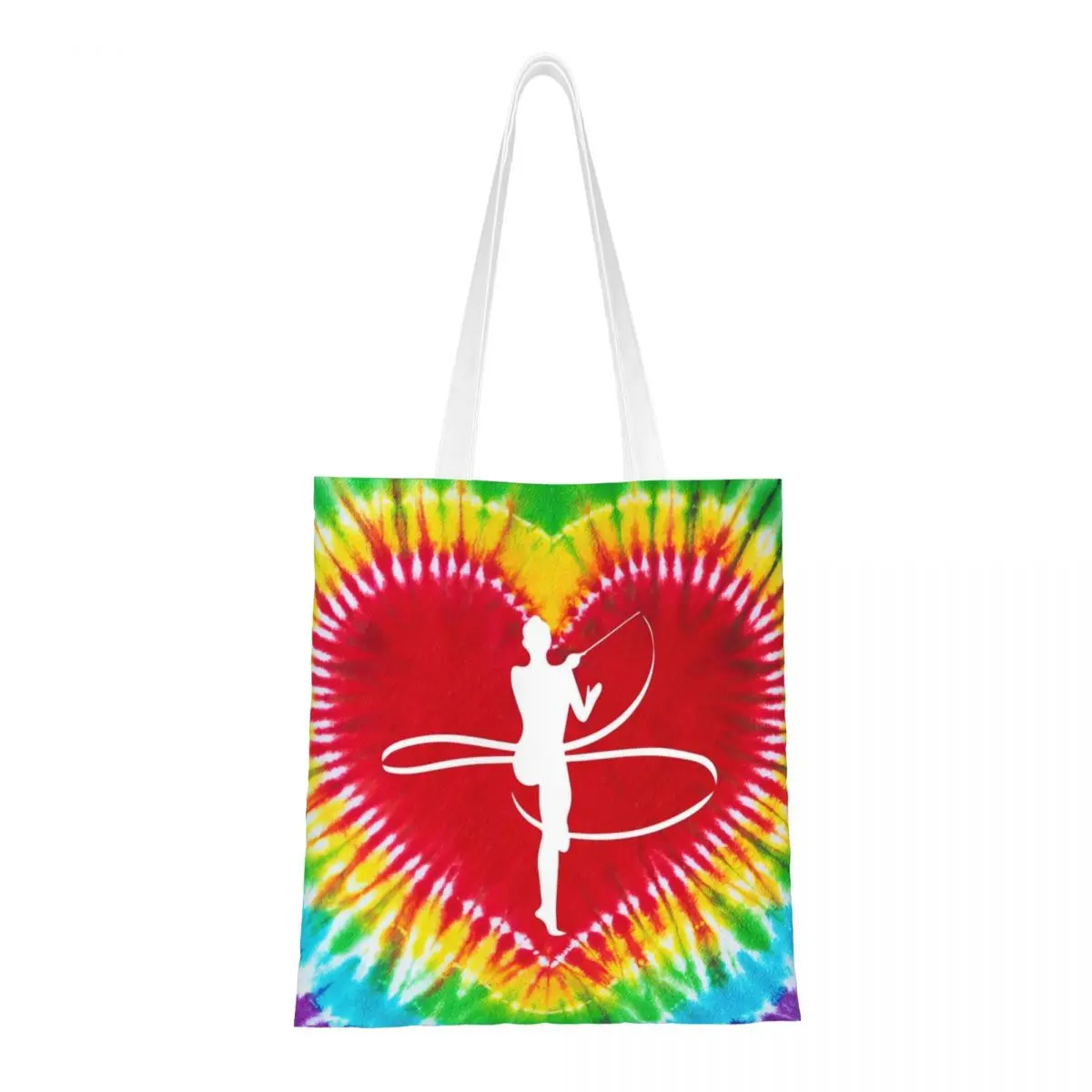 Custom Dance จังหวะยิมนาสติก Tie Dye Heart Art ช้อปปิ้งผ้าใบกระเป๋าผู้หญิงแบบพกพาร้านขายของชํา Tote กระเป๋านักช้อป
