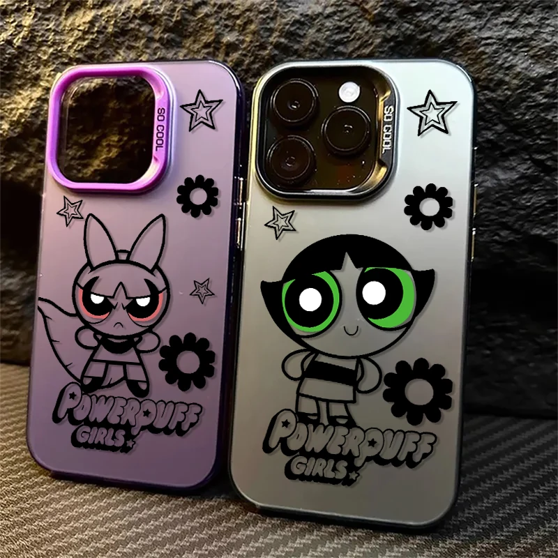 Cartoon Powerpuffs Ragazze Per iPhone 15 14 13 12 11 Pro Max XS Max X XR 7 8 Plus 6S Custodia per telefono argento colorato moda