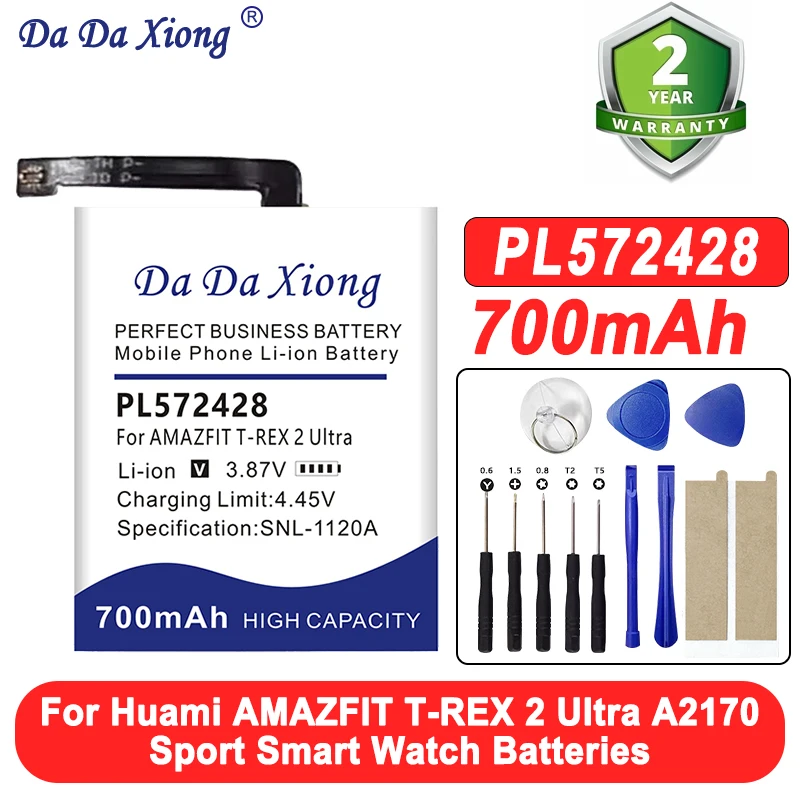 PL572428 Аккумулятор 3,87 В 700 мАч для Huami Amazfit T-REX 2/T-REX Ultra A2169, аккумуляторы для умных часов