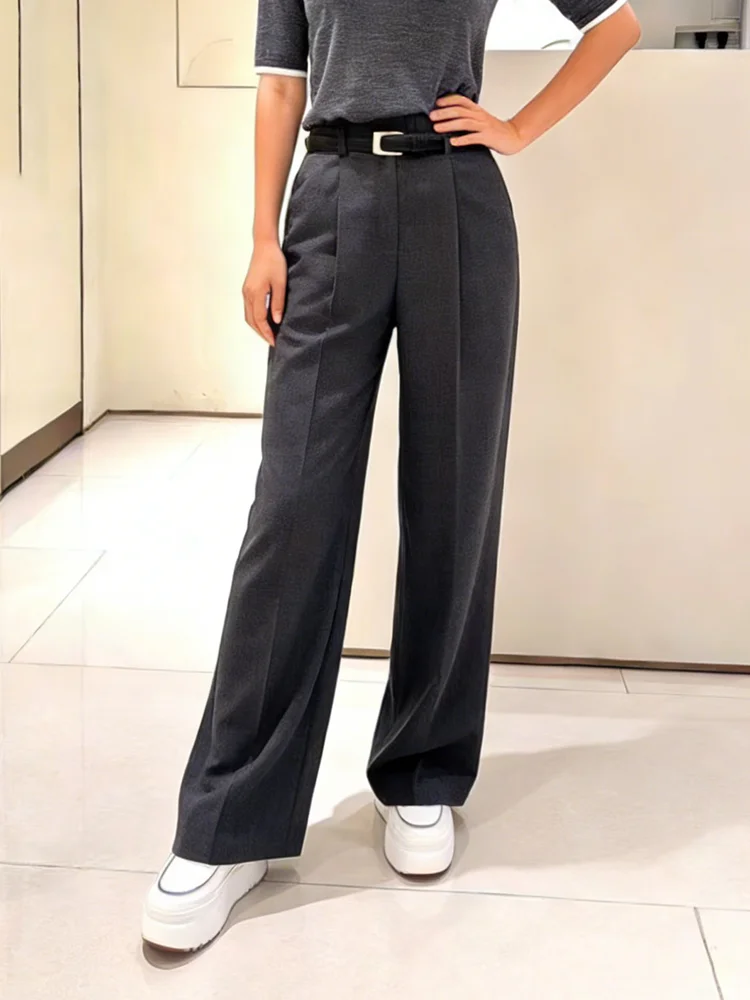 PBAP Frau Plissee Kleid Hosen Cleanfit Solide Lose Taschen Gerade Hohe Aufstieg Breite Bein Anzug Hosen Arbeit Casual Formelle Kleidung