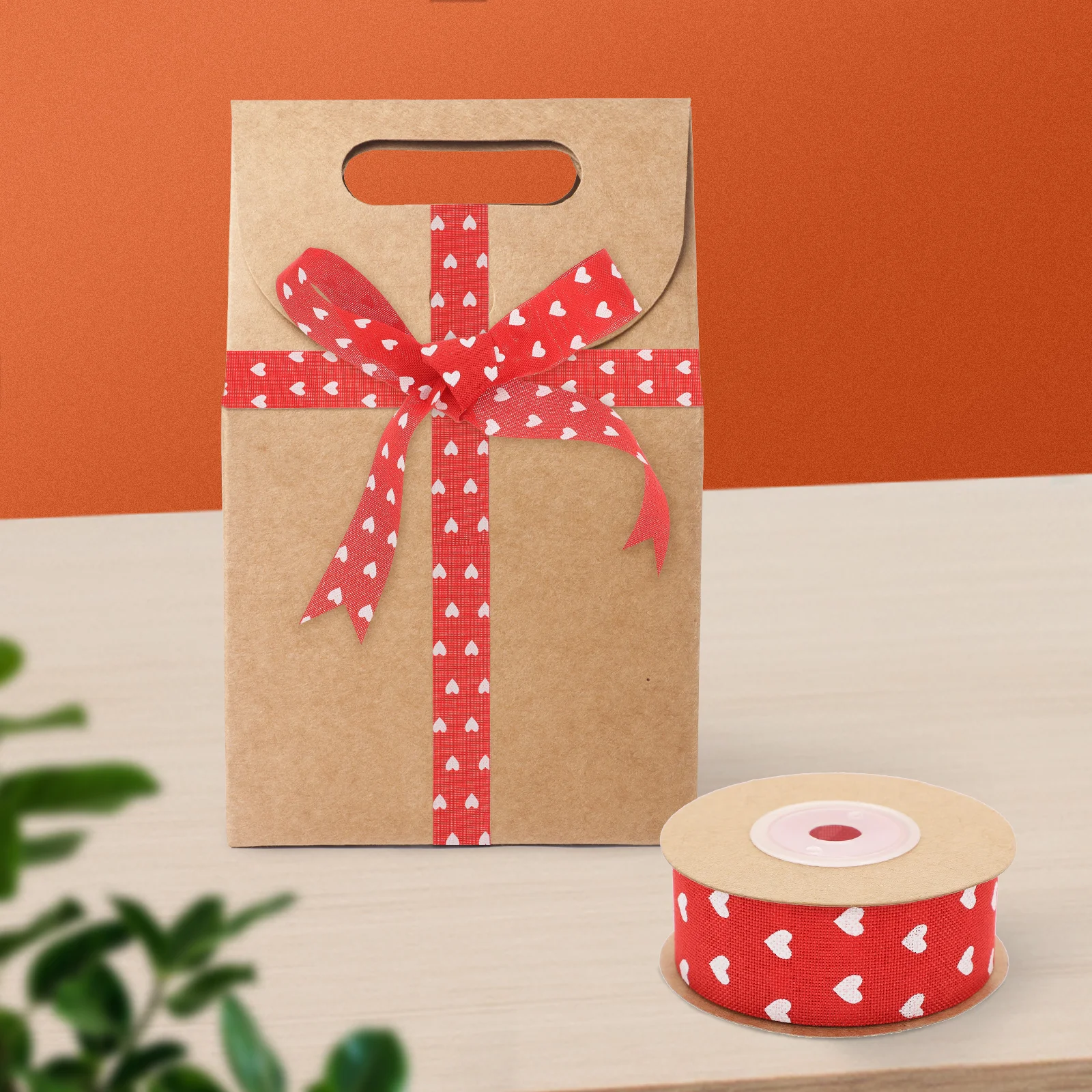 

1 Roll Diy Heart Pattern Valentine'S Day Wedding Gift Wrapping Red Thin Creative Party Crafts Packaging Ribbon Box Decor