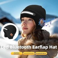 USB Rechargeable LED Lighted Beanie Hat Built-in Speaker Mic Three-Stage Lighting Bluetooth Earflap Hat Detachable Knitted Hat
