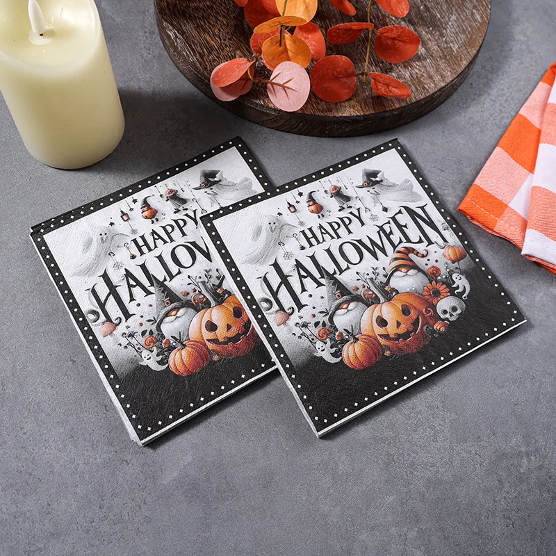 20 33 * 33cm 2Ply Halloween Dwarf Pumpkin Napkins Party Decoration Color Printing Paper DIY Decoupage Paper