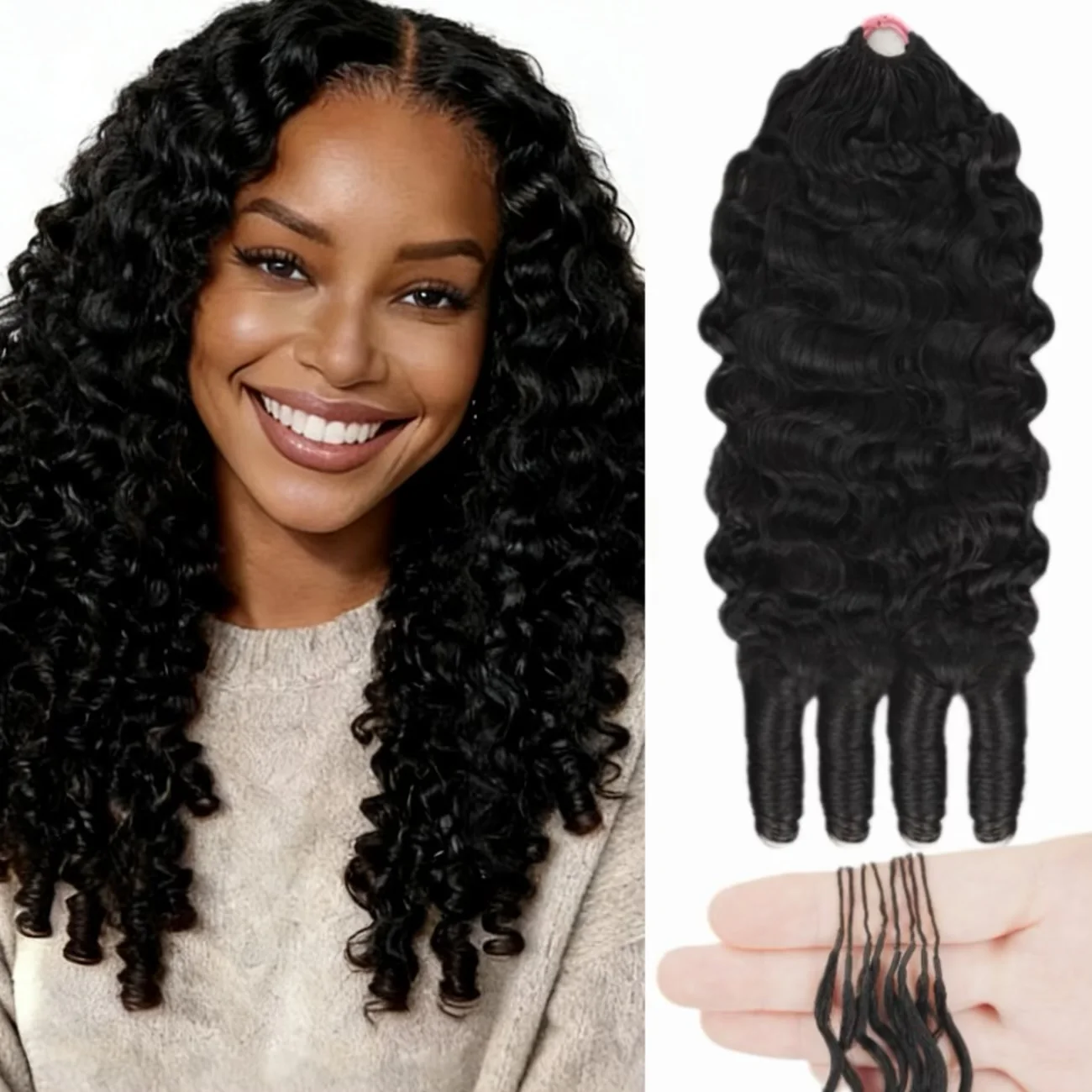 

Накладные волосы Feather Burmese Crochet Curly, 100% натуральные человеческие волосы, предварительно разделенные, без узлов, с предварительно привязанными петлями, прочные, многоразовые, для женщин