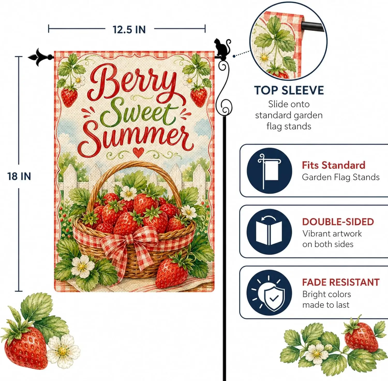 Berry Sweet Summer Strawberry Garden Flag 12 x 18 Inches Double Sided, Farmhouse Fruit Yard Decor jjp