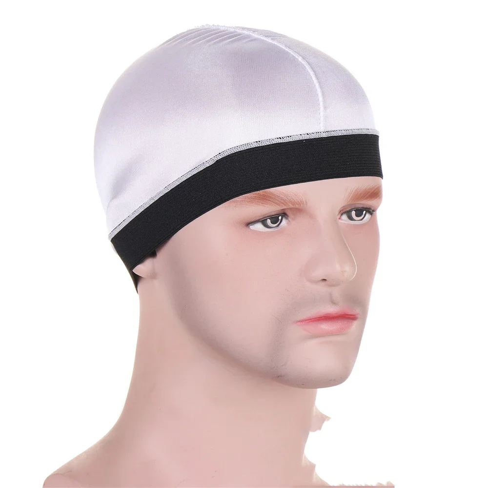 Unisex Men Dome Wave Cap Bonnet Satin Solid Color Elastic Breathable Turban Hat Hair Headwear Bonnets Hats for Fedoras Beanie