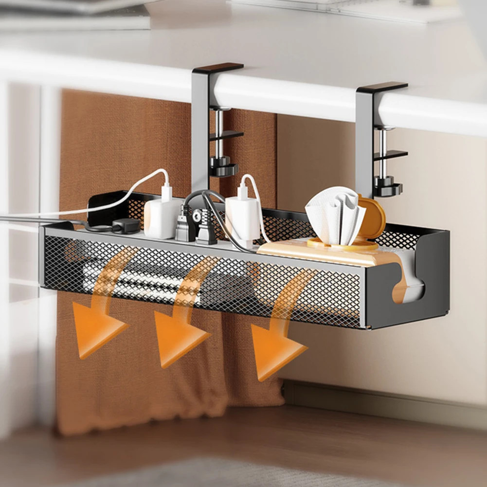 Under Table Cable Management Trays No Drill Clamp Mounted Cord Organizer Wire Management Holder for Managing Cables Power Strips