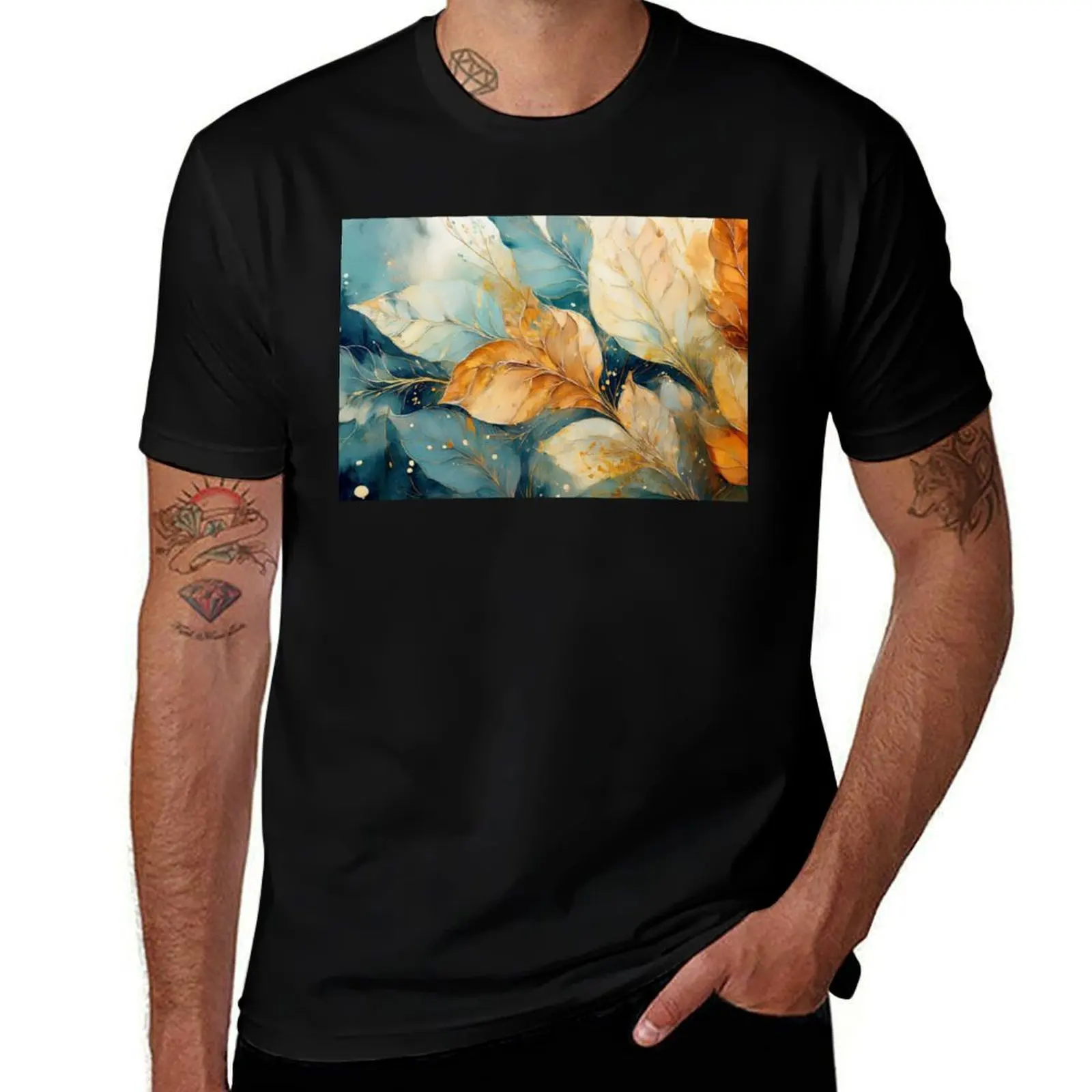 

Dusty blue and burnt orange 2, Neutral VINTAGE autumn leaves, boho beige wildflower watercolour garden, neutral orange a T-Shirt