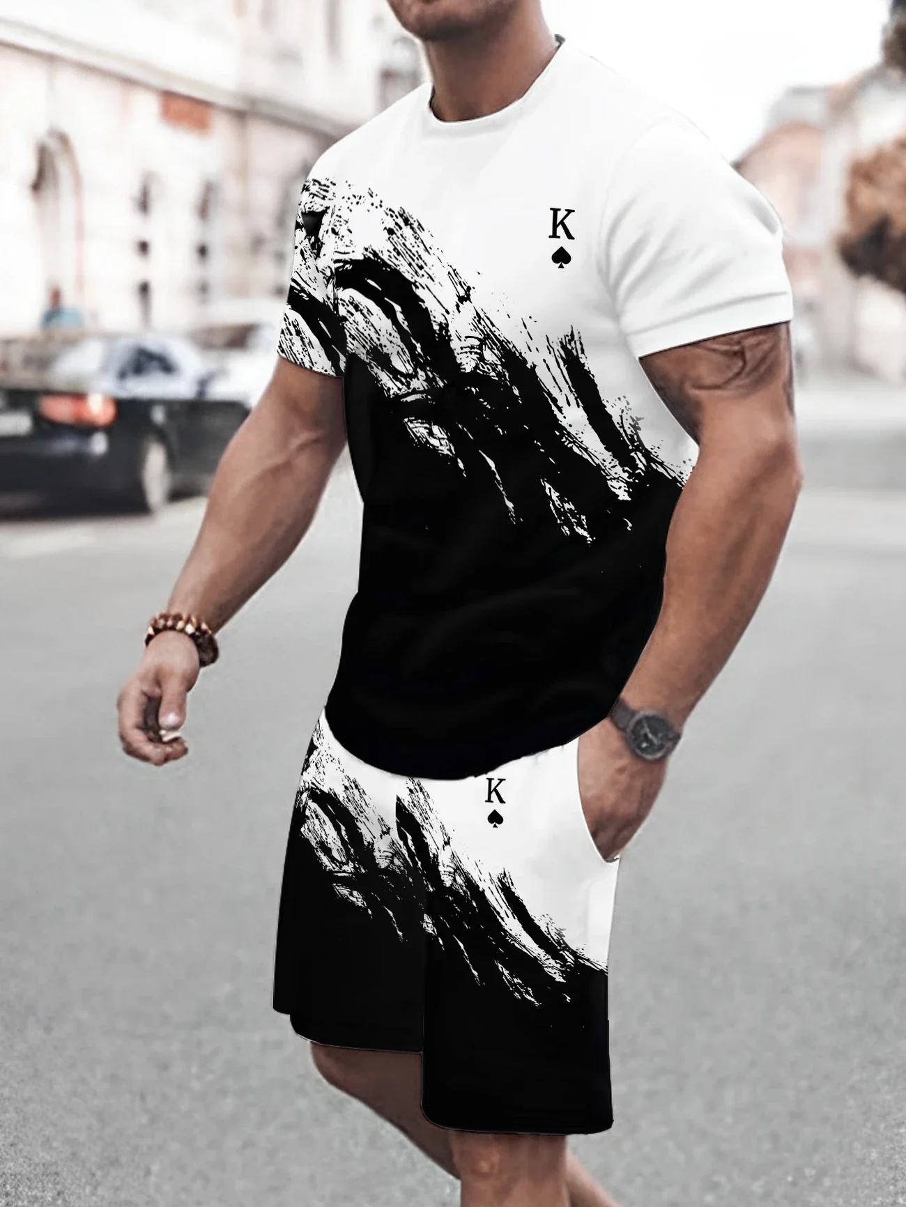 Leisure Sports Set Breathable Outdoor Casual Men's T-shirt and Pants Set Summer 3D Printing Set Adult Men