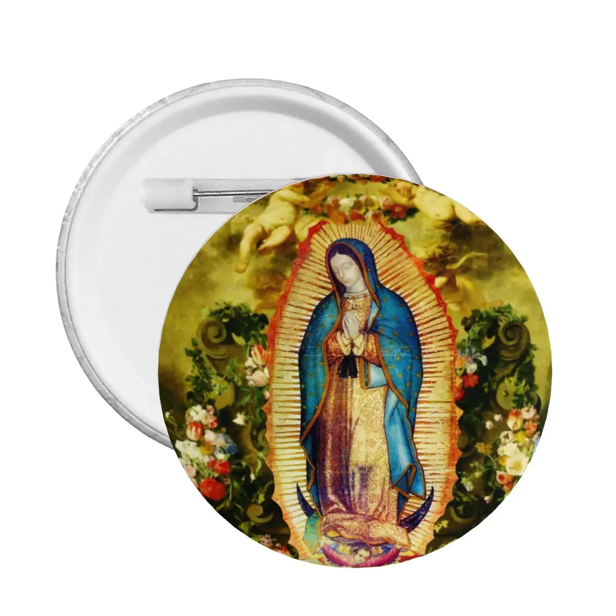 Custom Our Lady Of Guadalupe Mexican Virgin Mary Button Pin for Jeans Catholic Badges Brooch Pinback Gift