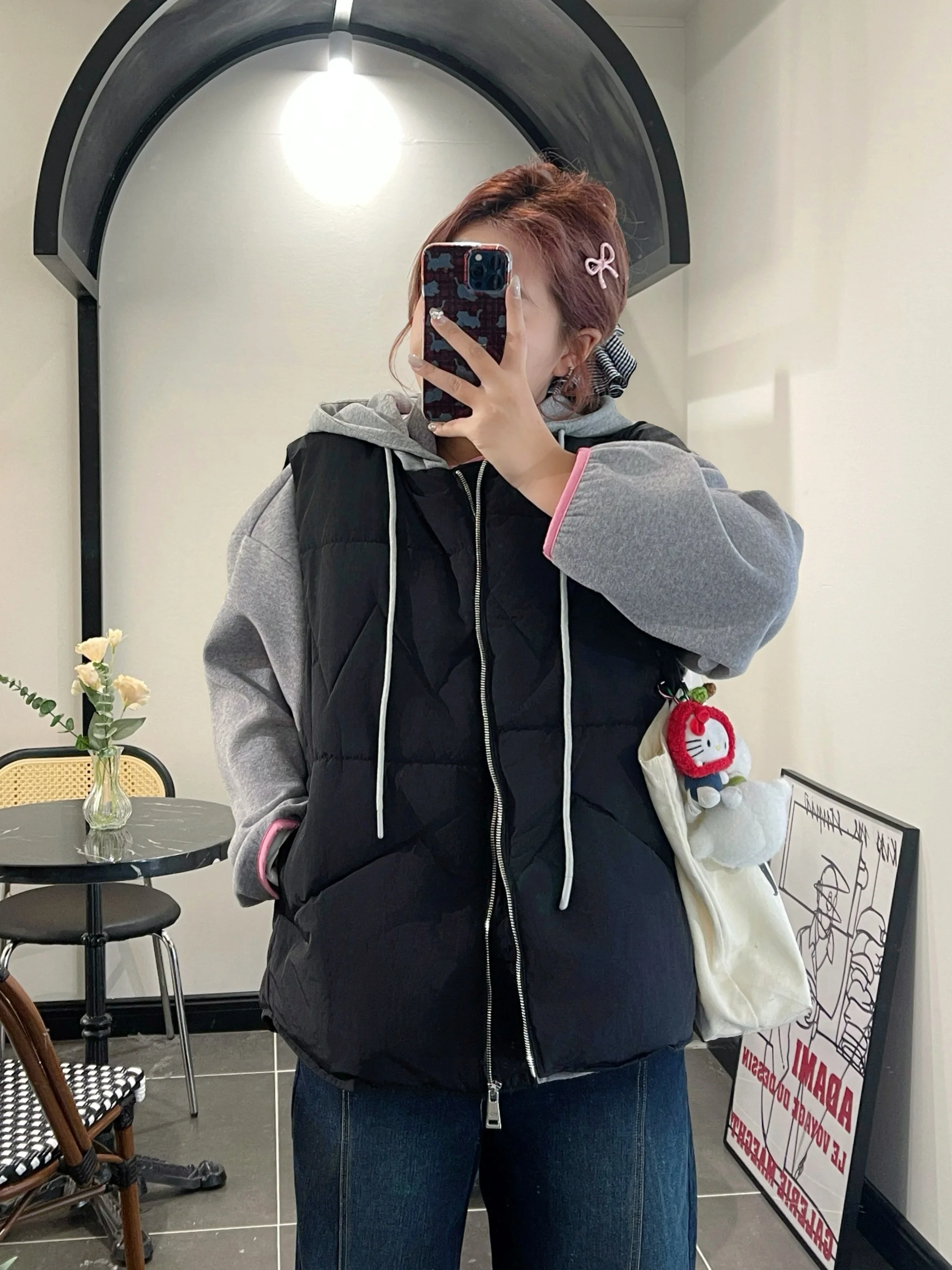 Übergröße Damen Baumwollweste U8285 Lässige Vielseitige Große Schwester Mode Schlankmachende Kurze Oberbekleidung für Herbst Winter