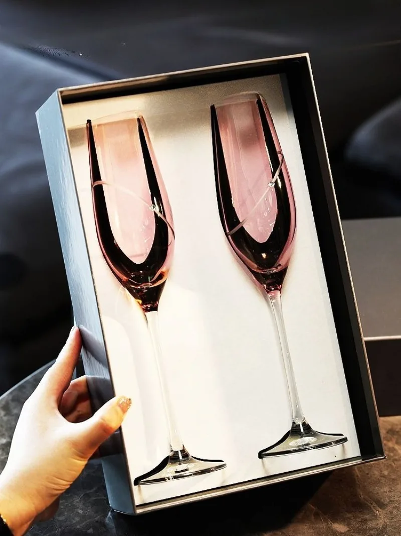 Crystal light luxury color champagne glass sweet wine sparkling wine glass to cup gift box