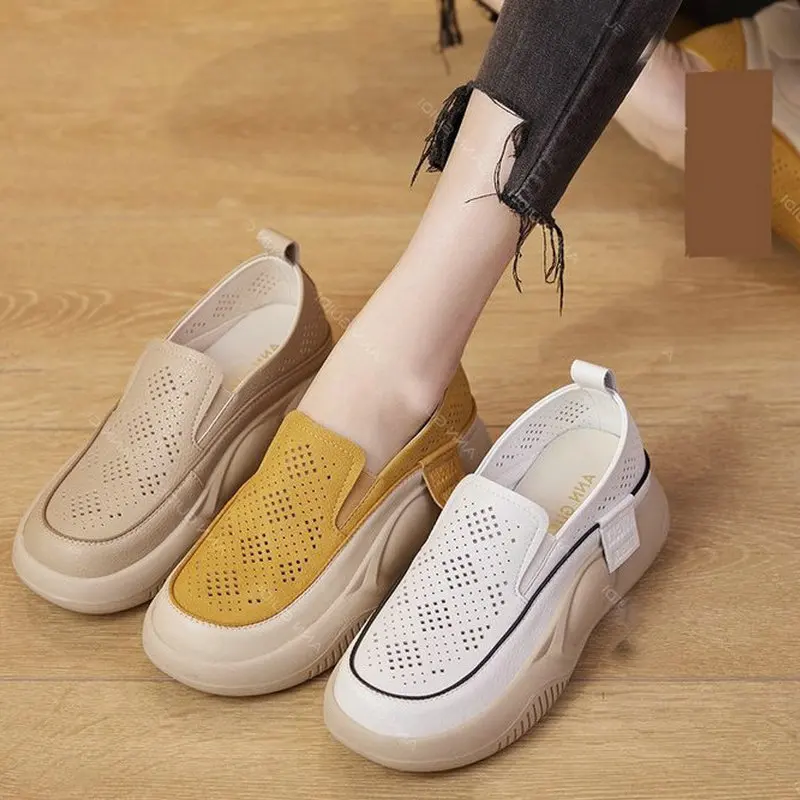 Autumn New Women's Genuine Leather Sneakers Platform Shoes Female Wedges Flat Shoes Lady Comfort Non-slip Casual Shoes