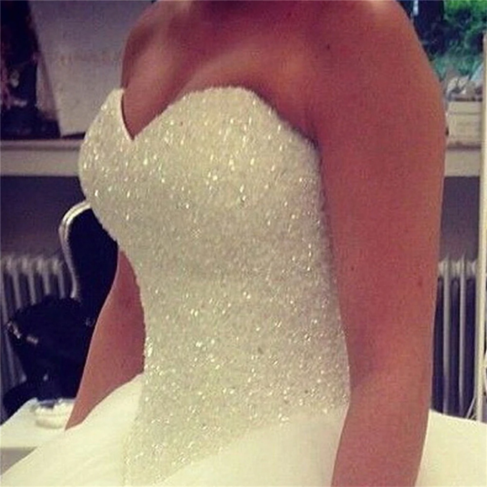 

Customized ZJ9009 Custom Made Sleeveless Sweetheart Bead Wedding Dresses Ball Modest Beautiful Dress Bridal Gown For Women